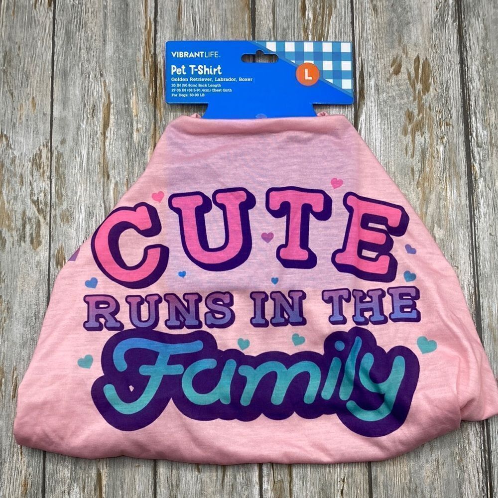 Dog Clothes, Cute Runs in the Family, Pet T-Shirt, Pink Size L